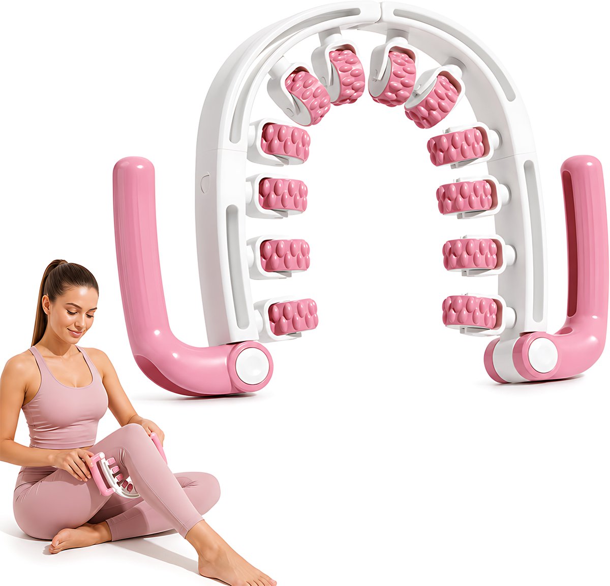 Ringvormige Beenmassage Roller - Been- en Kuitmassager met Massagewieltjes - Handmatige Massage Roller voor Benen, Kuiten en Spieren - Compact Massageapparaat - PP - Roze