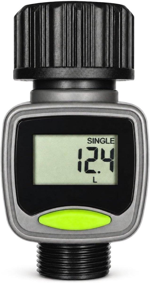 domyno Digitale watermeter voor tuinirrigatie, stroommeter en waterverbruik met lcd-display, kraanaansluiting 3/4 inch, voor slang, pistool en sproeier