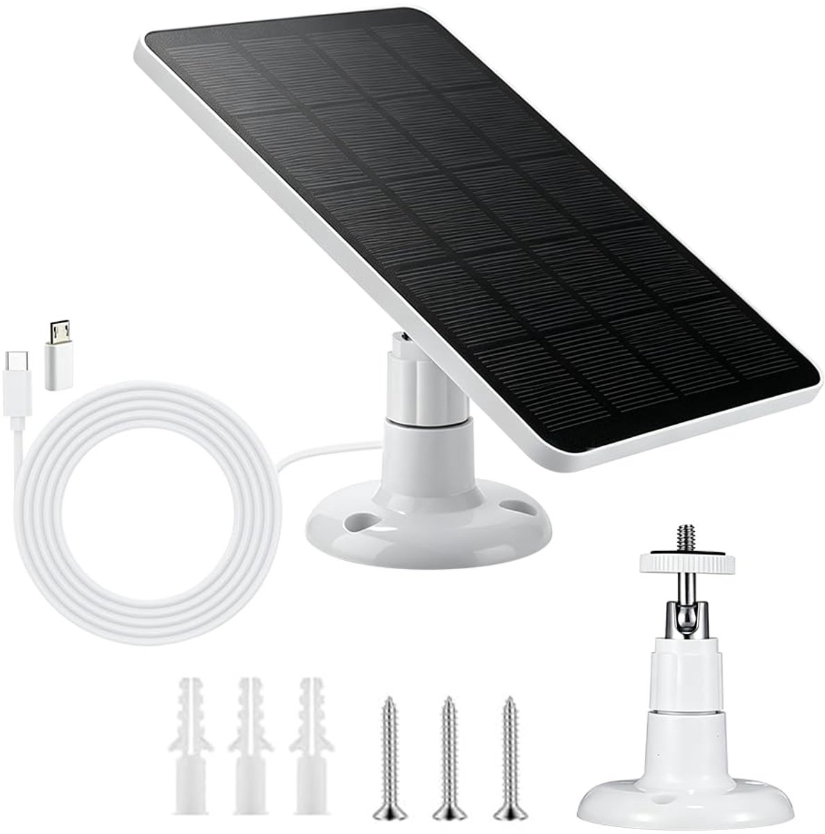 Zonnepaneel voor Eufy camera, 6 W zonnepaneel voor ringcamera, zonne-oplader 5 V met micro-USB & USB-C-aansluiting, 360 graden verstelbare beugel, IP65 waterdicht, voor bewakingscamera, buiten