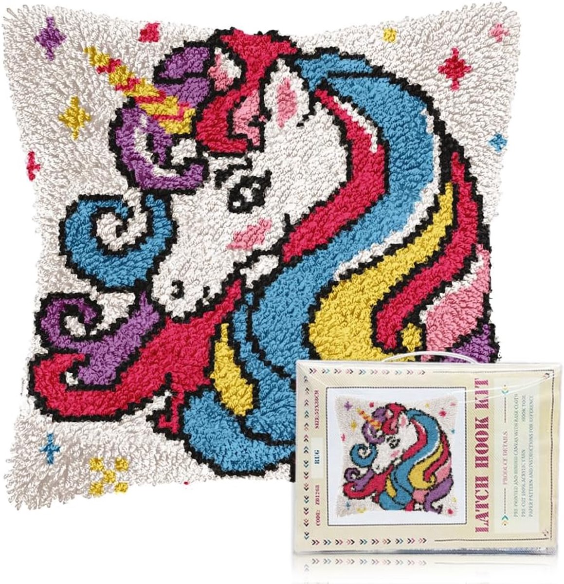 Voorgedrukte grendelhaakset voor volwassenen, beginners, paard, haken en grendels, kussensloop voor huisdecoratie, inclusief 17 x handleiding (mogelijk niet beschikbaar in het Nederlands)