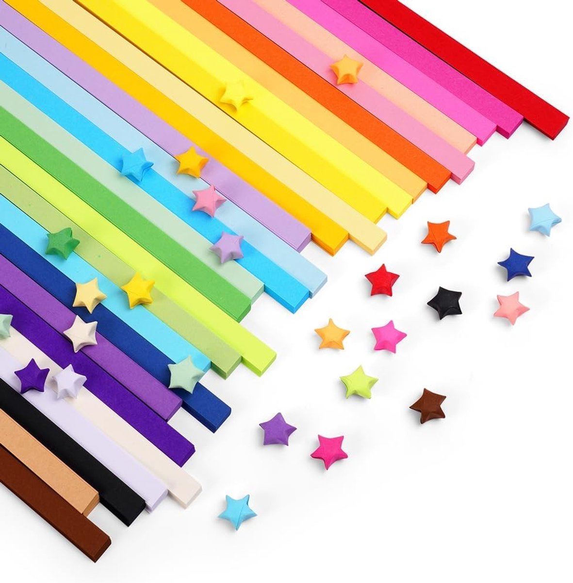Origami Papier Sterrepen voor Knutselen, 1030 Stuks in 27 Kleuren, Dubbelzijdig Kleurig Papier voor DIY en Gelukssterretjes
