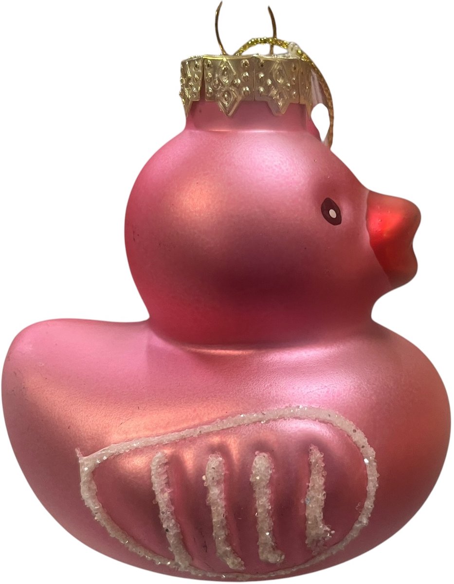 Badeend Kerstbal Ducky – Roze – Glazen Kersthanger – 8 x 7 x 7 cm