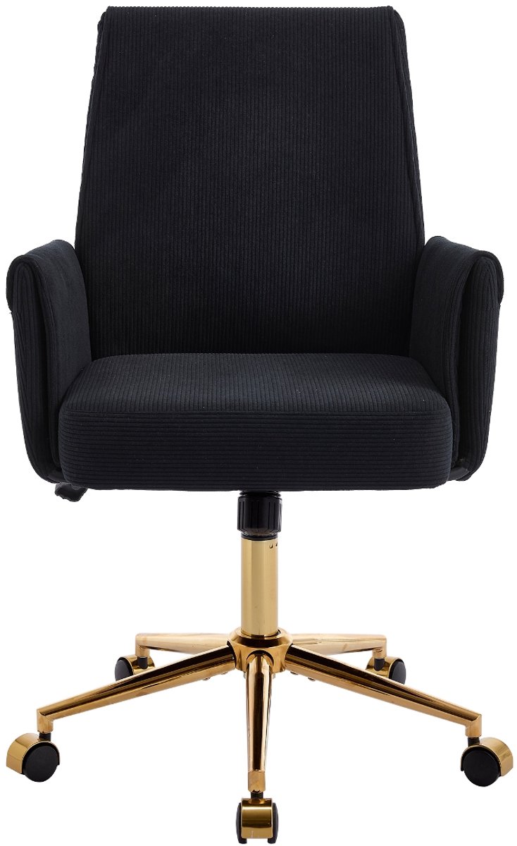 Ropilly Ergonomische bureaustoel - Voor comfortabel thuiswerken en studeren - In hoogte verstelbare draaistoel - Gestreepte stof en metalen basis - Goud Black