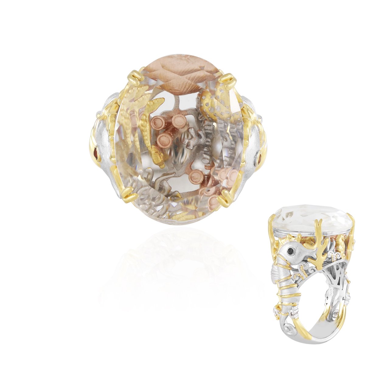 Cavill - Zilveren Ring met Ovale Witte Kwarts 11,574 ct uit Brazilië - 925 Sterlingzilver met Palladium - Elegant met Zoetwaterparels & Citrienen