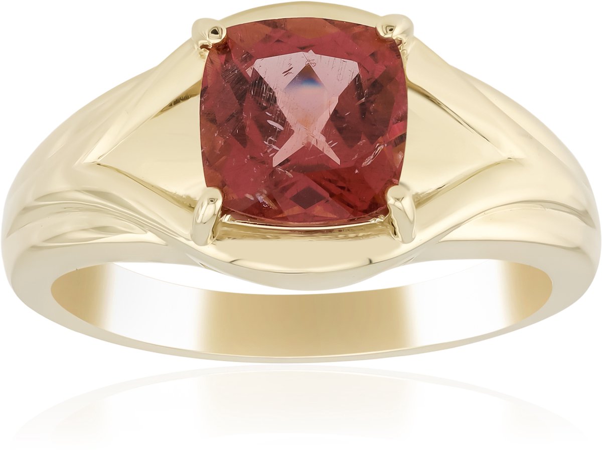 Cavill - Gouden ring 375 geelgoud - Rode Apatiet 1,3 ct Antiek Kussenslijpsel - Verstelbare Ring - Exclusieve Braziliaanse Edelsteen