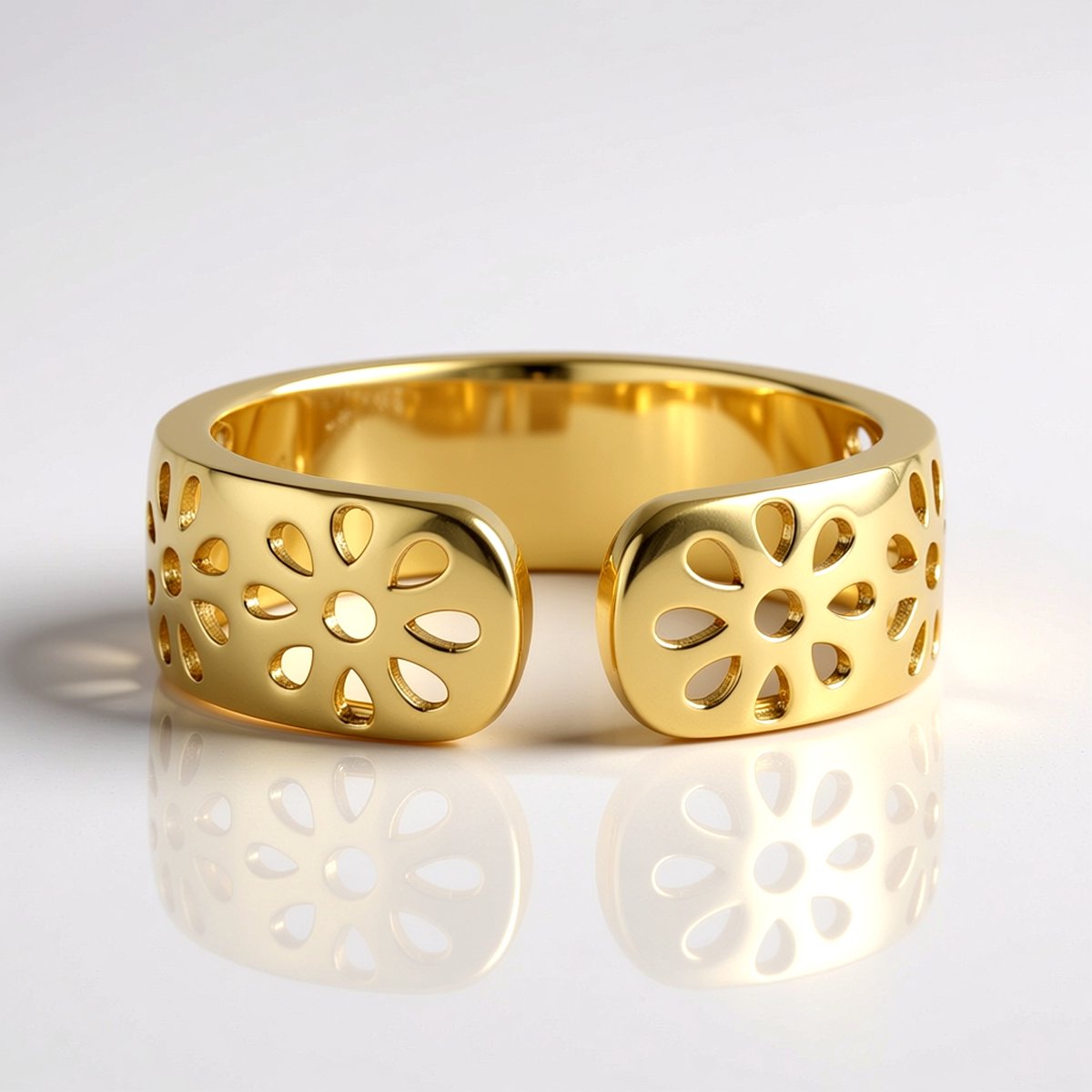 Cavill - Verstelbare Zilveren Ring - 925 Sterling Zilver - Verguld 18K Goud - Opengewerkt Bloemmotief - Elegante Damesring - Modieus Sieraad
