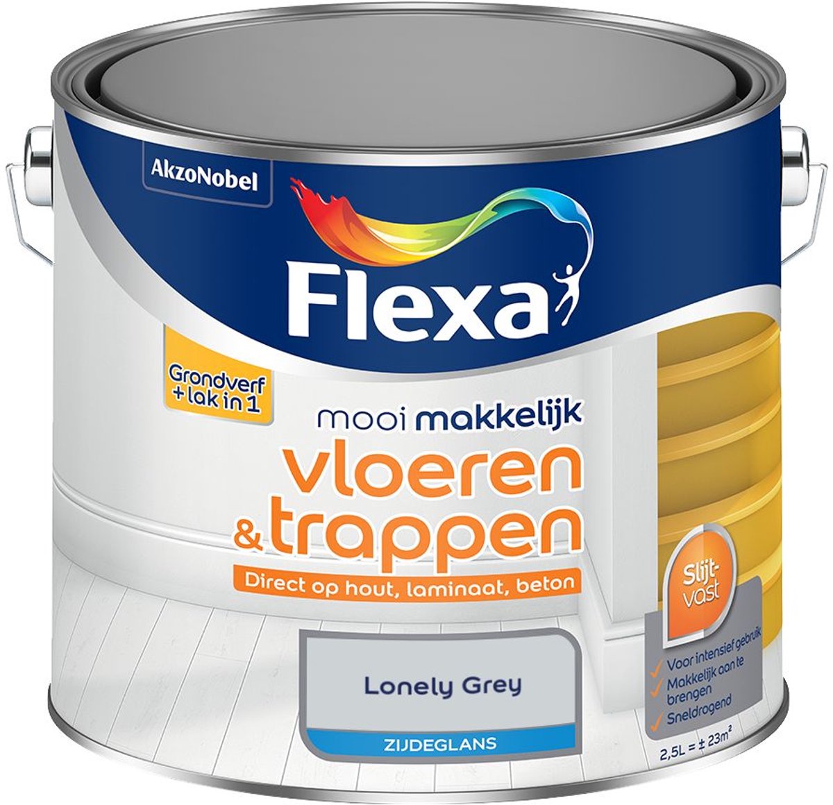 Flexa - Mooi Makkelijk Vloeren & Trappen Zijdeglans - Lonely Grey - 2,5 L - Kleur Van Het Jaar 2027