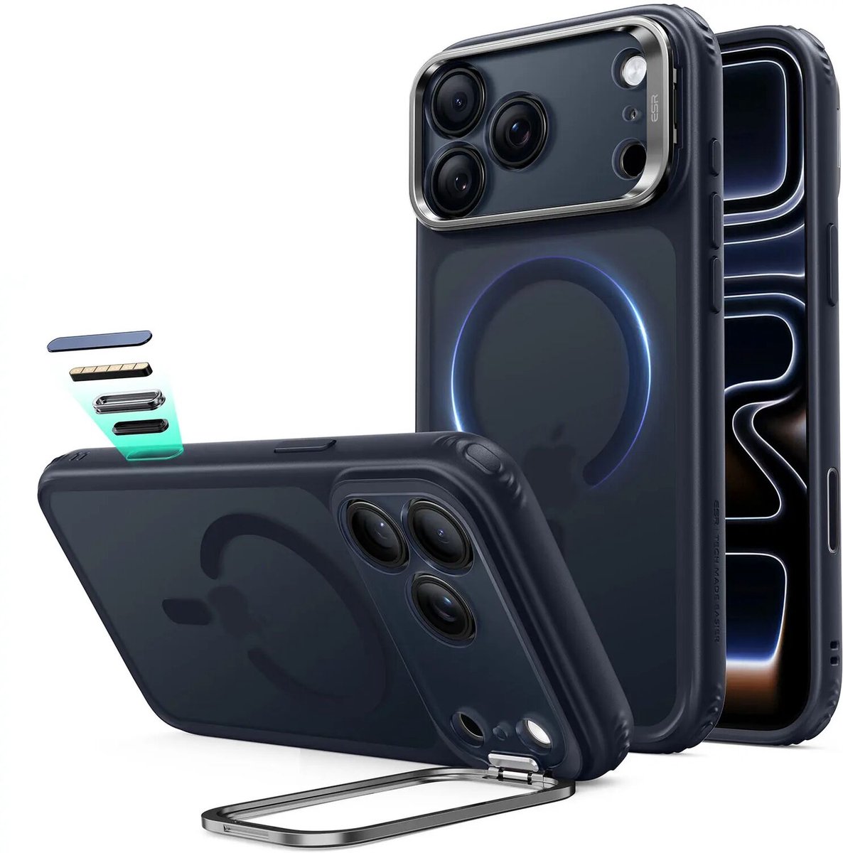 ESR Hoesje Geschikt voor Apple iPhone 18 Pro Max / 17 Pro Max - Classic Hybrid HaloLock Stash Stand - Compatibel met MagSafe & Qi2 - Back Cover met Standaard - Camera Kickstand - Blauw