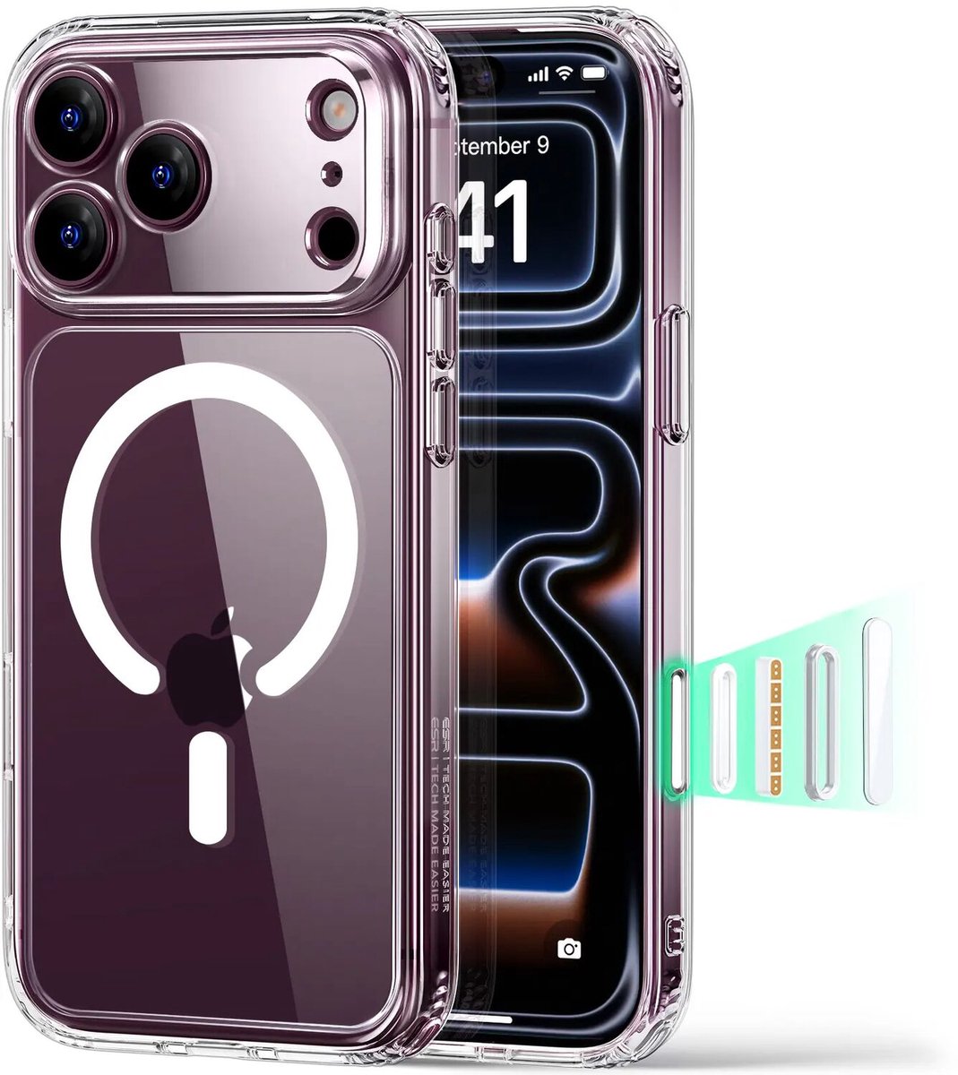 ESR Classic Hybrid HaloLock Hoesje Geschikt voor Apple iPhone 18 Pro / 17 Pro | Compatibel met MagSafe / Qi2 en HaloLock | Back Cover met Magneet | Cameraregelaar Control Knop | Transparant