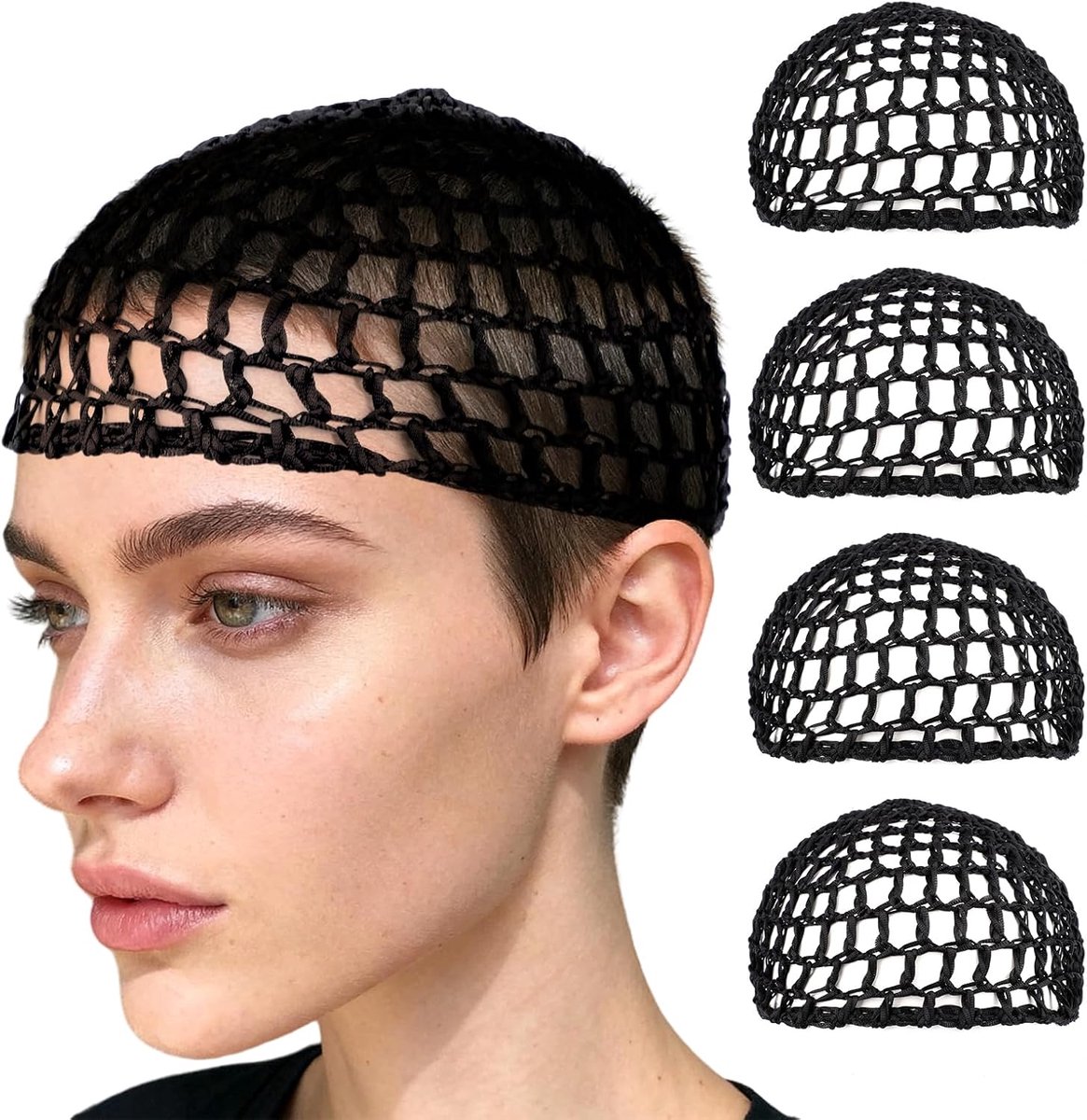 4st Zwarte Haarnetjes Om Te Slapen, Polyester Mesh Haak Haarnetje Zachte Elastische Haarnetje Haarnetjes voor Vrouwen en Meisjes, Houdt Haren de Hele Nacht Op Hun Plaats
