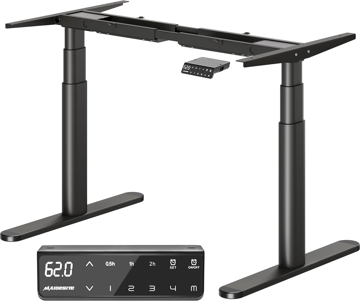 MAIDeSITe In hoogte verstelbare Bureau EL2 Plus Art Elektrisch Bureau met 2 krachtige motoren, elegant ovalen tafelframe, 4 geheugenhoogtes en botsbeveiliging (Zwart)