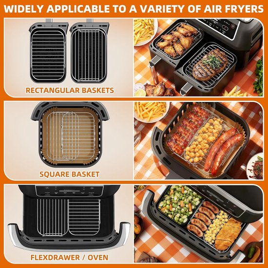 Accessoires stapelbaar grillrooster voor Dual Zone Airfryer 7,6L- 10L, 2-delige set roestvrij stalen grill-inzetstukken compatibel met Ninja, Cosori, Russell Hobbs — afbeelding 2