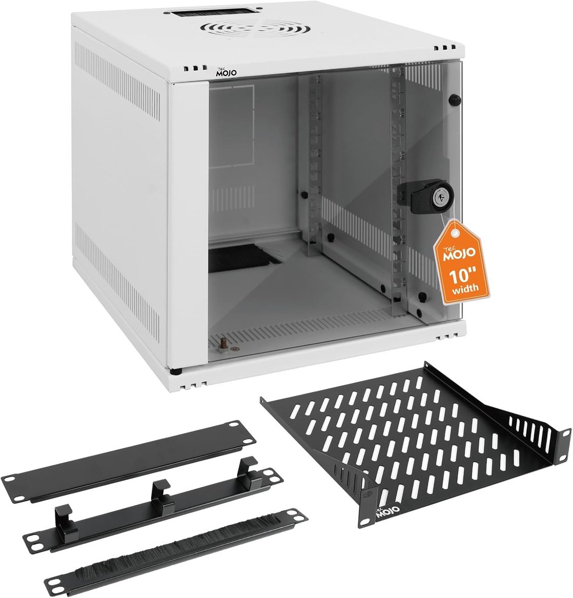 Netwerkkast voor wandmontage, 10 inch, 330 mm diep, netwerkkast met rackplank, borstelpanelen, kabelorganizer voor 10 inch AV/IT/NAS-apparaten, 50 kg draagvermogen (wit, 6U wit)