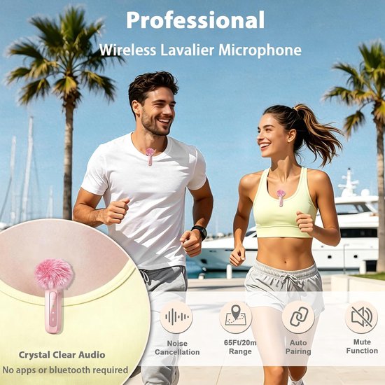Roze microfoon geschikt voor iPhone en USB-C stekker, lavalier-microfoon geschikt voor ruisonderdrukking, led-display en draaibare clip, ideaal voor vlog, TikTok en het maken van inhoud — afbeelding 2