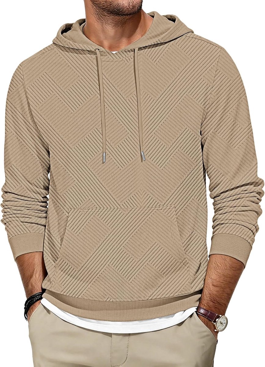 Capuchontrui heren hoodie katoen pullover M-5XL | Textuurstof, lichte stretch, capuchon, kangoeroezak, geribbelde manchetten, herfst en winter outdoor sweatshirt