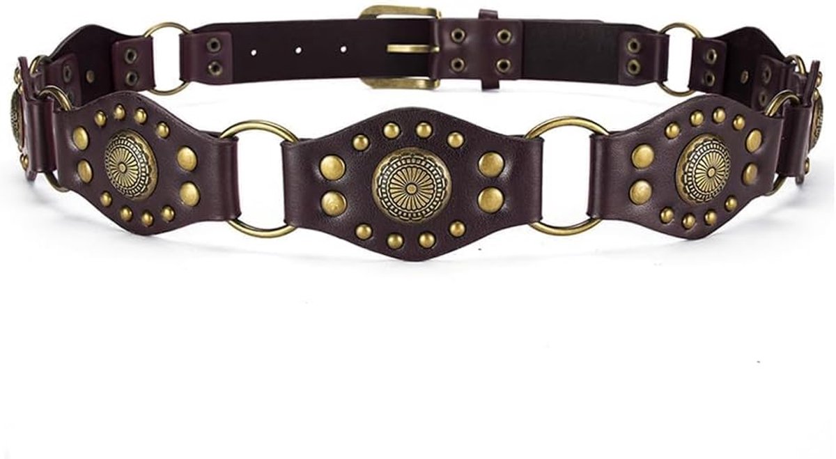 Westernriem voor dames, gegolfd, boho, concho, breed, voor dames, decoratieve riem met klinknagels en verstelbare gesp voor jurken, jeans, rokken