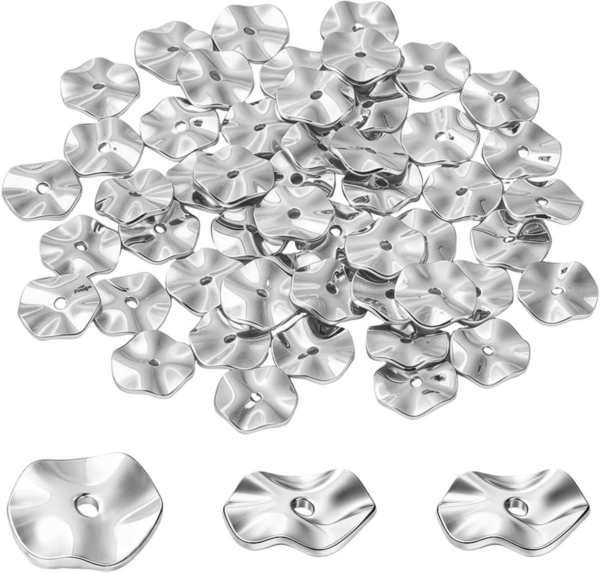Kralen, 10 mm, 50 stuks, Heishi-kralen, zilverkleurig, afstandhouder, schijf, losse kralen, platina, sieradenbenodigdheden voor het maken van armbanden