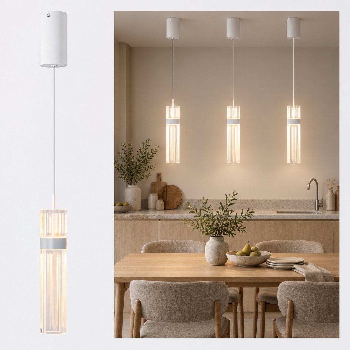 Lemlit LED Hanglamp 1 Lichts - Moderne Hangverlichting met 3 Kleurtemperaturen - Voor Woonkamer Keuken en Slaapkamer - Wit