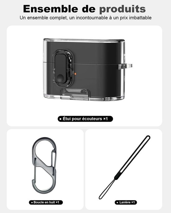 zwarte TPU-hoes voor Sony-WF-1000XM6 - Accessoires inbegrepen: draagkoord en 8-vormige ring - Krasbestendige schokbescherming, directe installatie, helder ontwerp — afbeelding 3