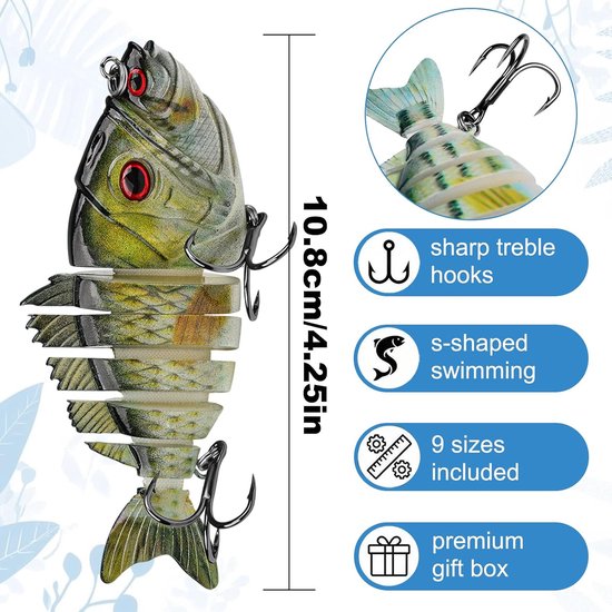 Visaas, Swimbait Langzaam Zinkend met Realistische S-beweging, ABS Lichaam met Stalen Kogeltjes, Scherpe Haken voor Zoet- en Zoutwater, voor Snoek Baars Forel — afbeelding 2