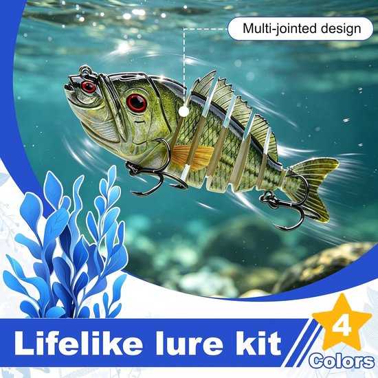 Visaas, Swimbait Langzaam Zinkend met Realistische S-beweging, ABS Lichaam met Stalen Kogeltjes, Scherpe Haken voor Zoet- en Zoutwater, voor Snoek Baars Forel — afbeelding 5