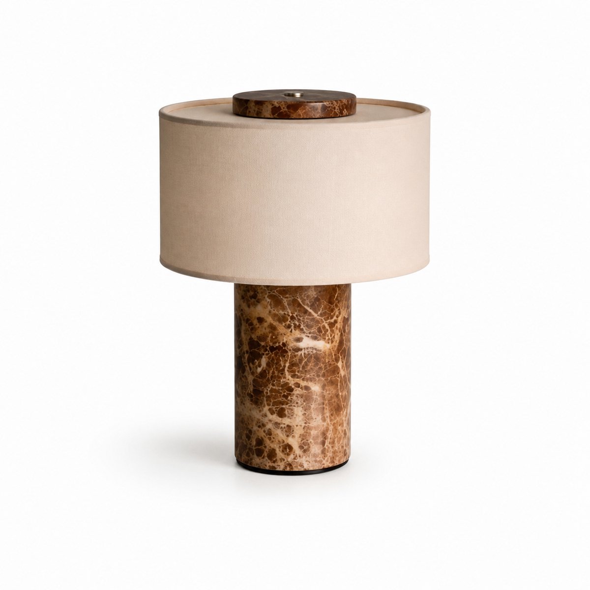 Samstyle - Luxe Tafellamp Marmer - Emperador - Stoffen Lampenkap - Moderne Design Lamp Marmer - Sfeerlamp - Oplaadbaar - Dimbaar