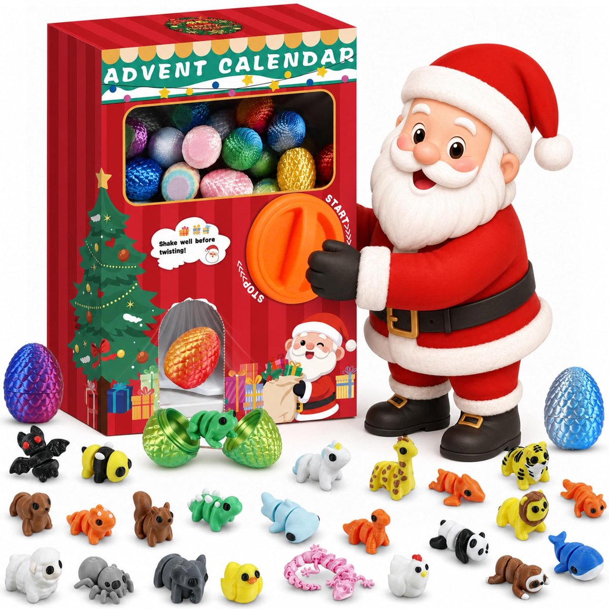 Adventskalender 2026 dieren 3D - met capsuledispenser - uniek design - verrassing voor elke dag - ShopVlot