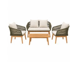 4-Delige Tuinset Saliegroen — Acaciahout & Touw