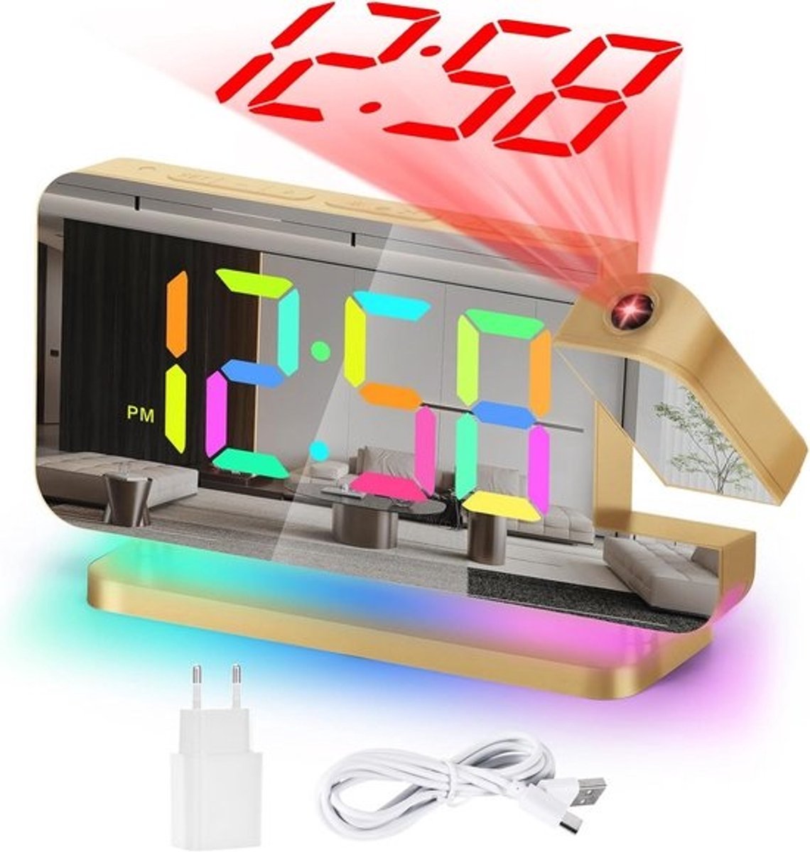 Grote Digitale Projectie Wekker met Spiegeldisplay en Snooze