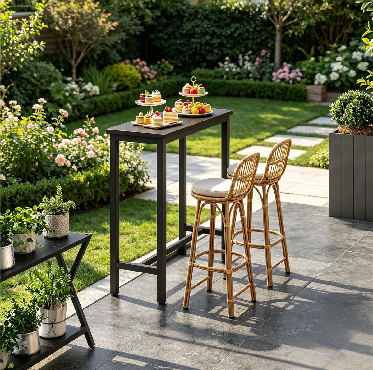 MEUNIQ Bartafel 100 x 40 x 100 cm – rechthoekige hoogtafel met metalen frame, dwarsbalk en verstelbare voetdoppen voor keuken of eetruimte, zwart