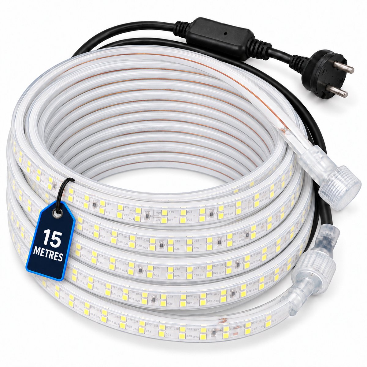 TYZON® LED Strip 15 Meter - Koud Wit 6000K - 230V Plug & Play - IP65 Waterdicht - 180 LEDs/m - Voor Binnen en Buiten