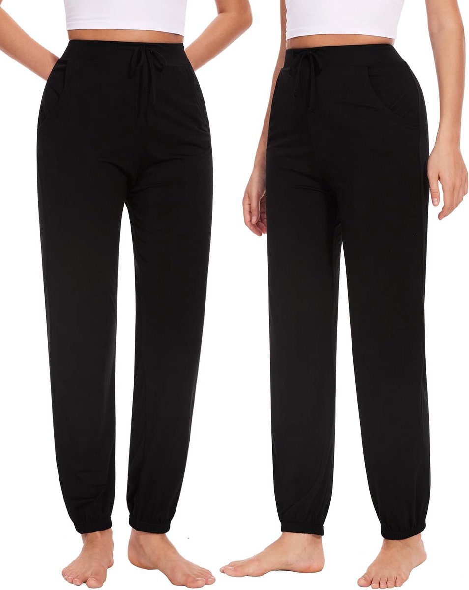 Lange pyjamabroek voor dames, zachte joggingbroek, vrijetijdsbroek met zakken, verpakking van 2 stuks