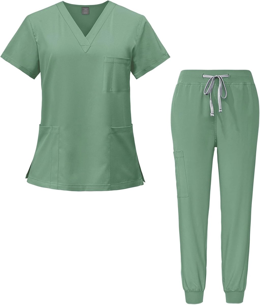 overall pak V-hals korte mouwen top met 3 zakken slanke broek sneldrogend unisex DK05