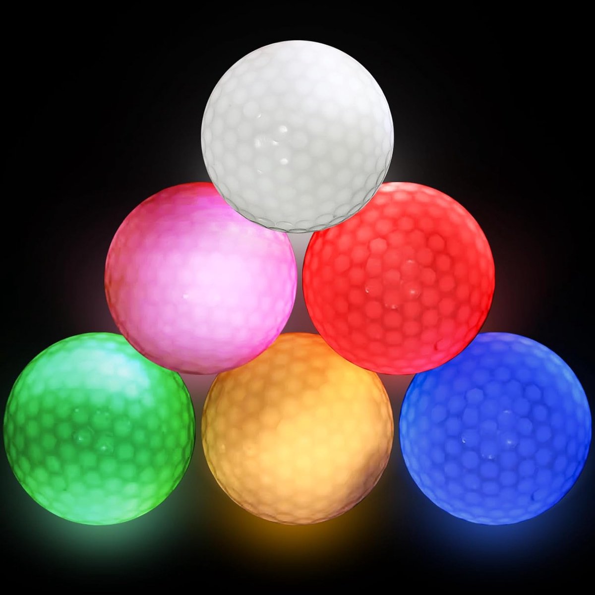 6 stuks led-lichtgolfballen, licht-up golfballen, nachtgolfbal, led-verlichte golf, oefenballen, lichtgolfballen voor nachttraining en lange afstanden, rood, geel, groen, blauw, wit, roze