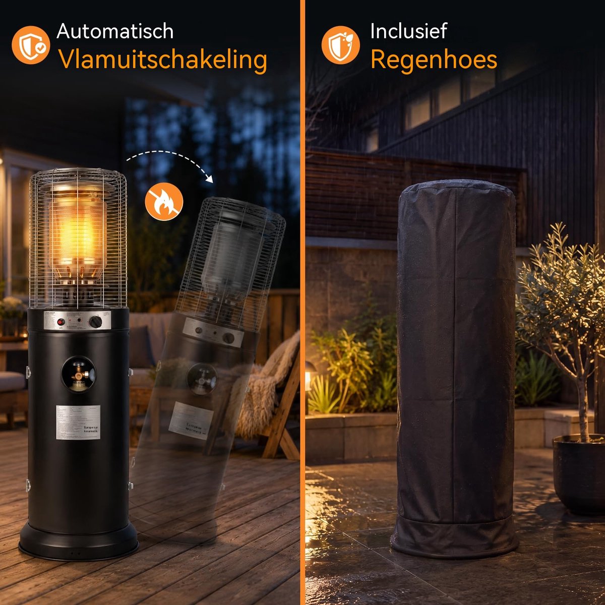 Glitzerlife Heater - omvalbeveiliging - verrijdbaar - terrasverwarmer voor tuin balkon en terras - Ø46 x 136 cm - Zwart – foto 4