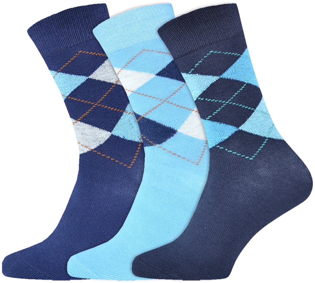 Argyle Herensokken | Katoen | Merk: Gianvaglia | Kleur: Blauw | Maat: 39-42/ 43-46 | 3 Paar