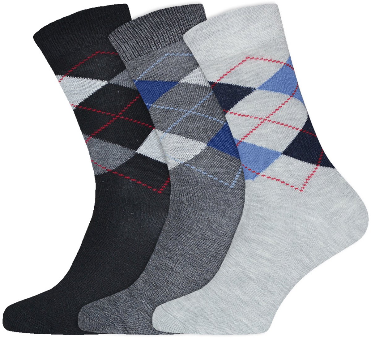 Nette Herensokken | Argyle | Merk: Gianvaglia | Kleur: Grijs | Maat: 39-42/ 43-46 | 3 Paar