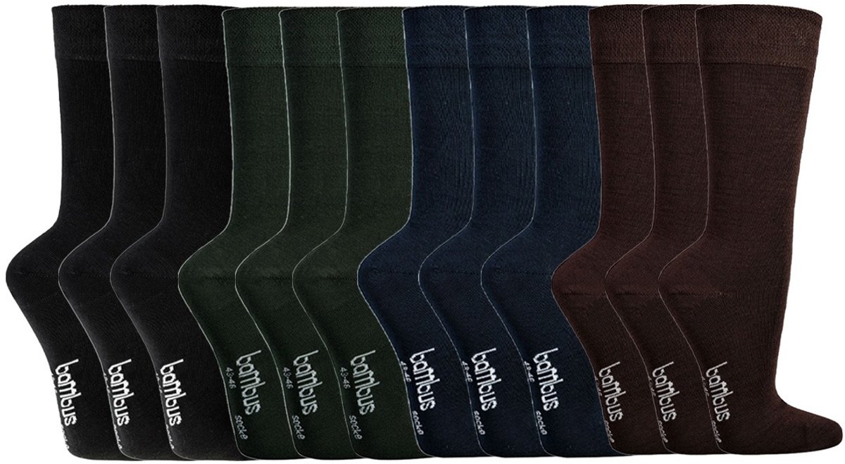 12 Paar - Bamboe Sokken - Zonder Knellende Boord - Socks4fun - 4 Donkere Kleuren