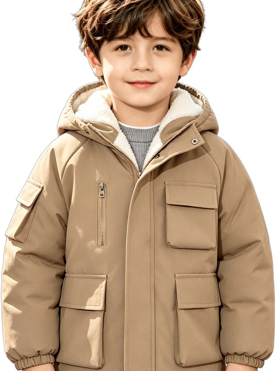 Currero Winterjas Parka Jongens Lange Jas Wintermantel Overjas Gewatteerd Waterdicht Winter Stijlvol Mantel Kinderen 9-10 Jaar Creme
