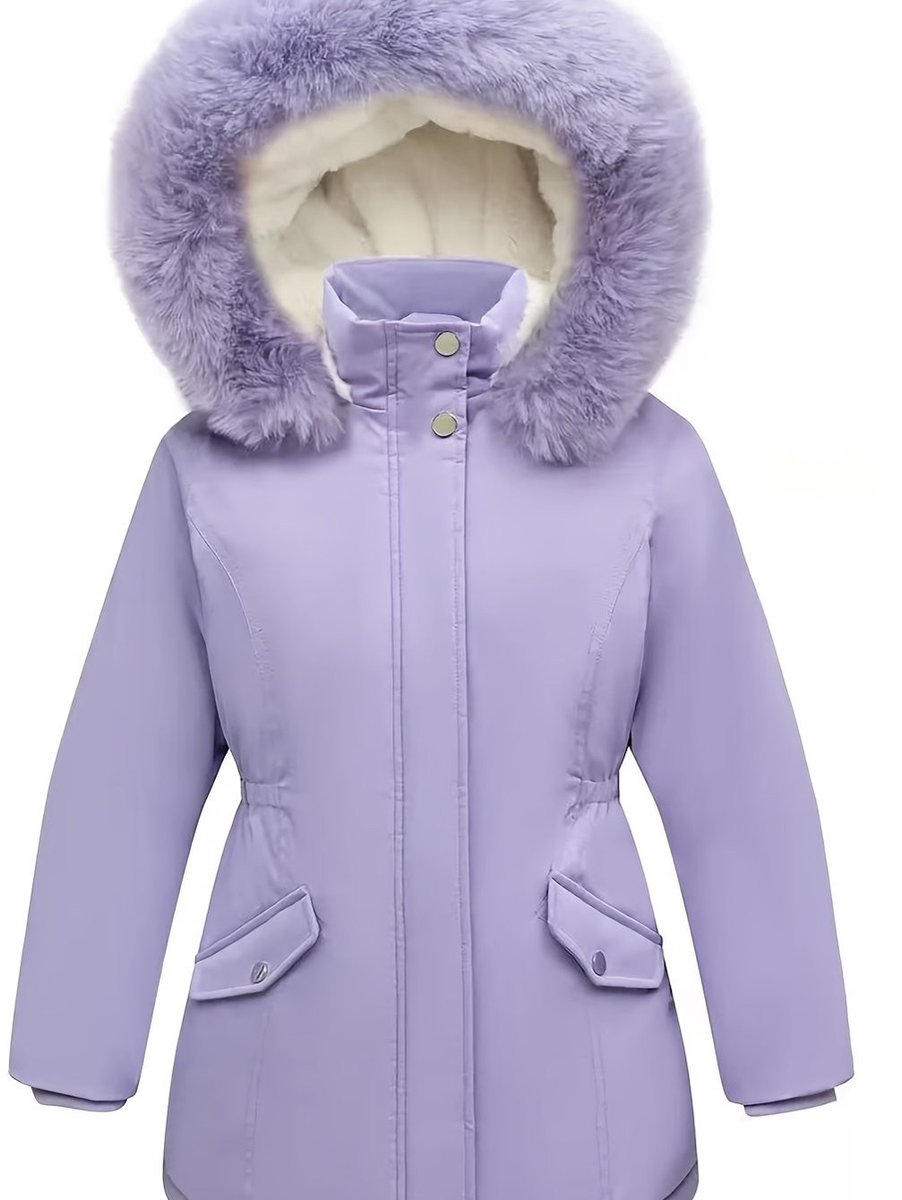 Currero Winterjas Parka Meisjes Lange Jas Meisje Wintermantel Overjas Gewatteerd Waterdicht Winter Stijlvol Mantel Kinderen 7-8 Jaar Paars