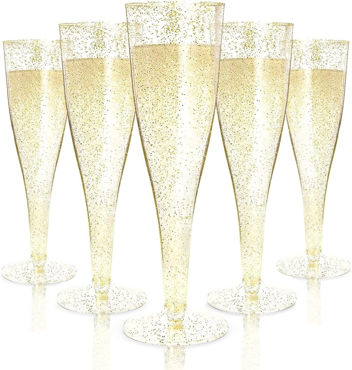 Plastic Champagne Flutes 54 Stuks, 150ml Gouden Glitter Wijnglazen Herbruikbaar voor Bruiloften, Tuinfeesten en Verjaardagen (5x17cm)
