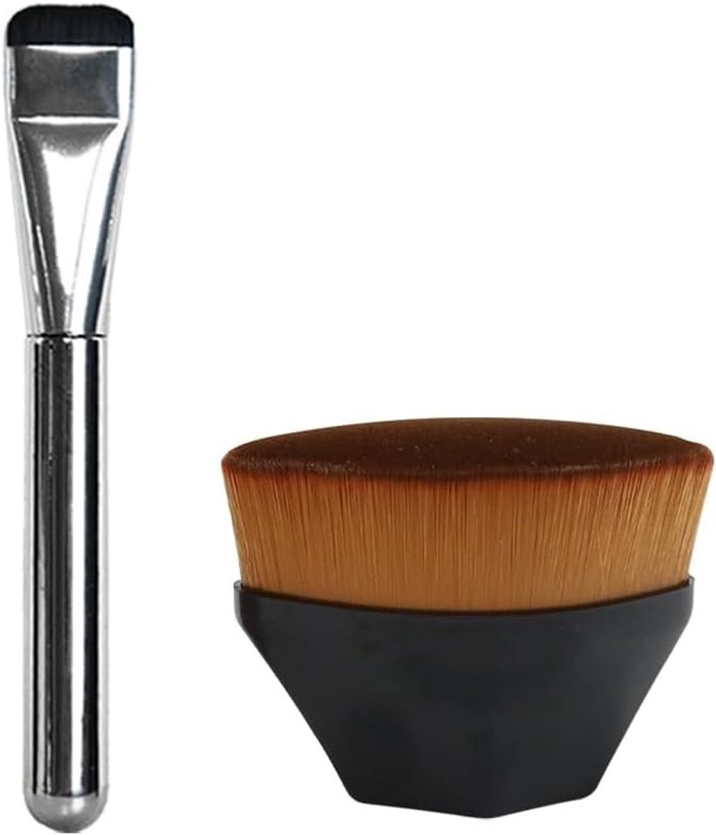 Make-up kwasten set voor foundation en concealer, inclusief platte en ronde kwast voor vloeibare make-up en contouren