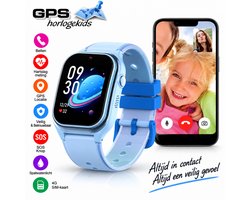 GPSHorlogeKids© - smartwatch kinderen - GPS horloge kind - kleinste model 2026 - kinder smartwatch - 4G videobellen - SOS alarm – veilige zone - klasse tijd - alarm - spatwaterdicht - hartslag - incl. SIM - CURVE blauw