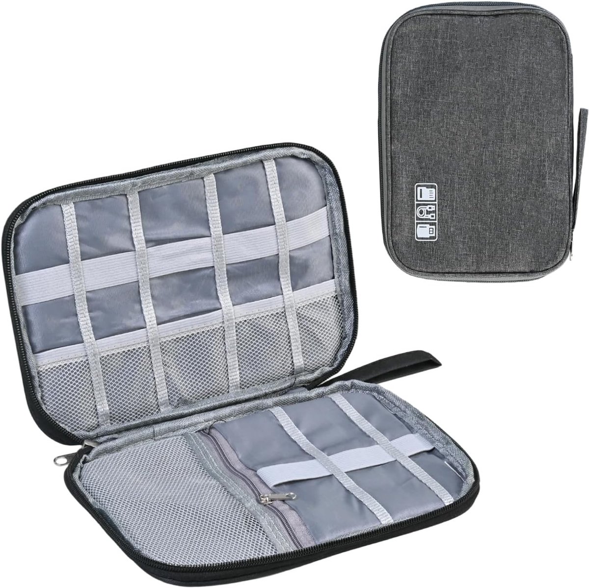 Draagbare Kabel Organizer - Schokbestendig en Waterdicht, Perfect voor Opladers, USB, SD Kaarten en Powerbanks (Zwart + Grijs)