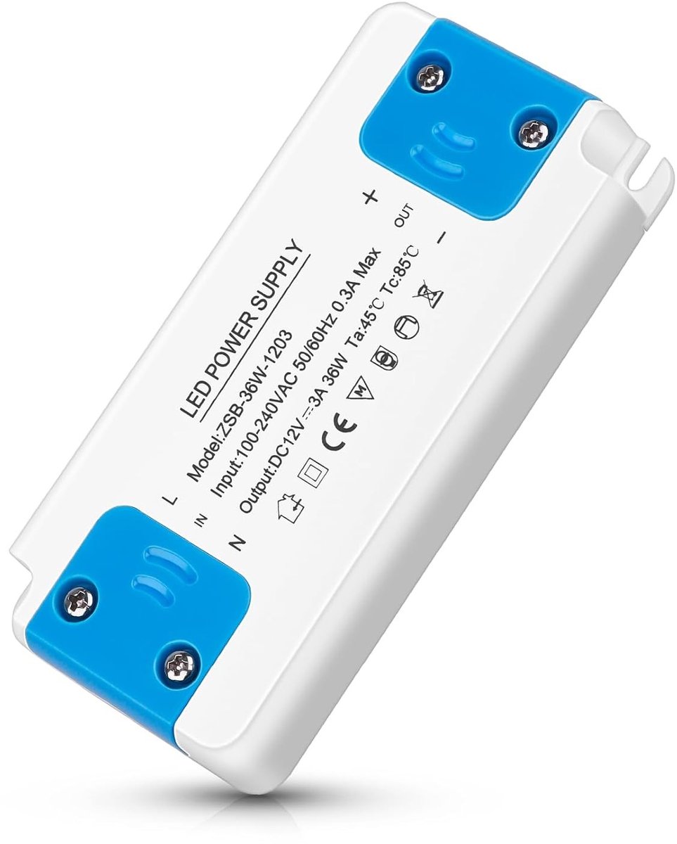 LED Transformator 1-36 W, 240 V naar 12 V, Stroomvoorziening voor LED Verlichting, Geen Flikkering, Stil, Voor G4, MR11, MR16 en LED Strips, 1 Stuk