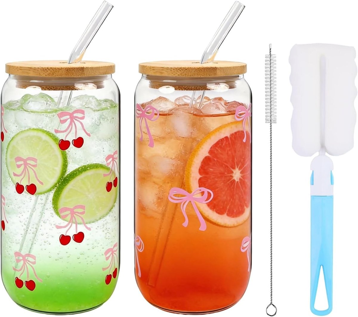 Set van 2 drinkglazen met rietje en deksel - 500ml glazen voor ijskoffie en smoothies