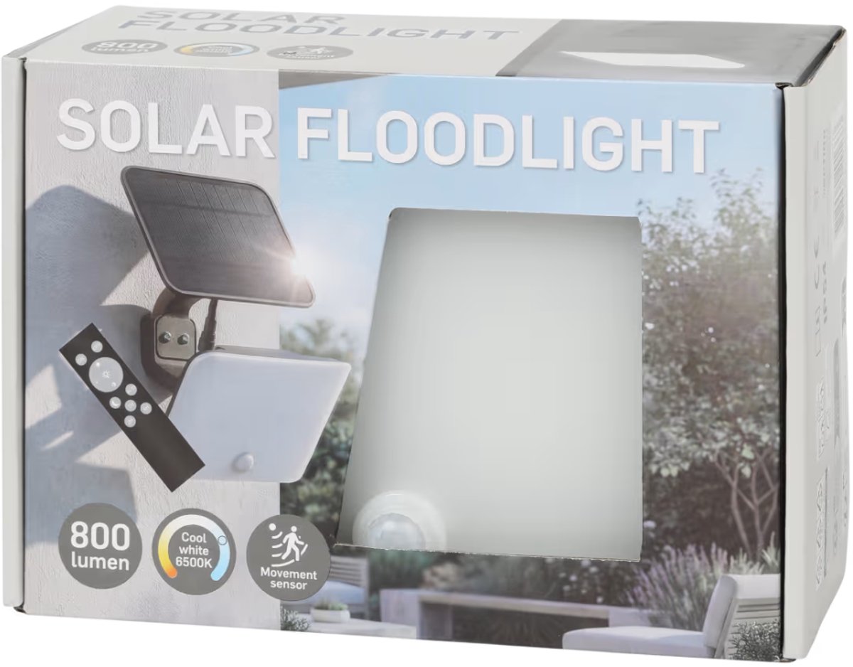 Solar Floodlight met Bewegingssensor – 800 Lumen – 6500K Koud Wit – Zonnepaneel – Afstandsbediening – LED Buitenlamp op Zonne-energie