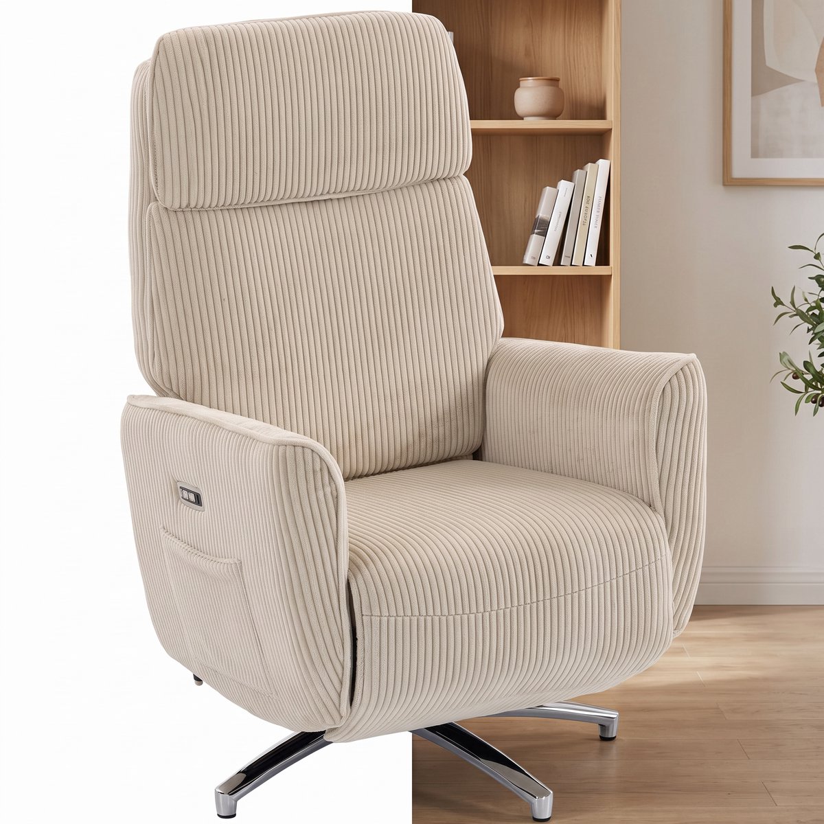 GranMaison Relaxfauteuil - Relaxzetel - Relaxstoel - Fauteuil - Stoel - Met armleuning - Voor één Persoon - Crèmewit + zilver