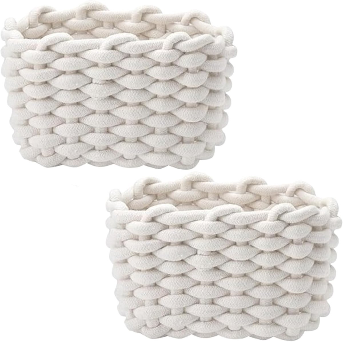 Set van 2 gevlochten opbergmanden voor mini-opslag, katoenen manden voor alledaagse spullen, decoratieve plankmanden