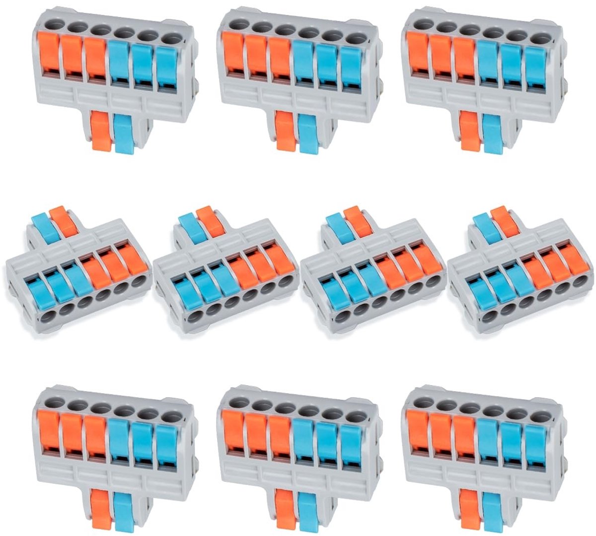 10-delige verbindingsklem met 2-in-6-uit hefboom, compacte kabelconnector voor flexibele en rigide geleiders, ideaal voor elektrische aansluitingen en bedrading